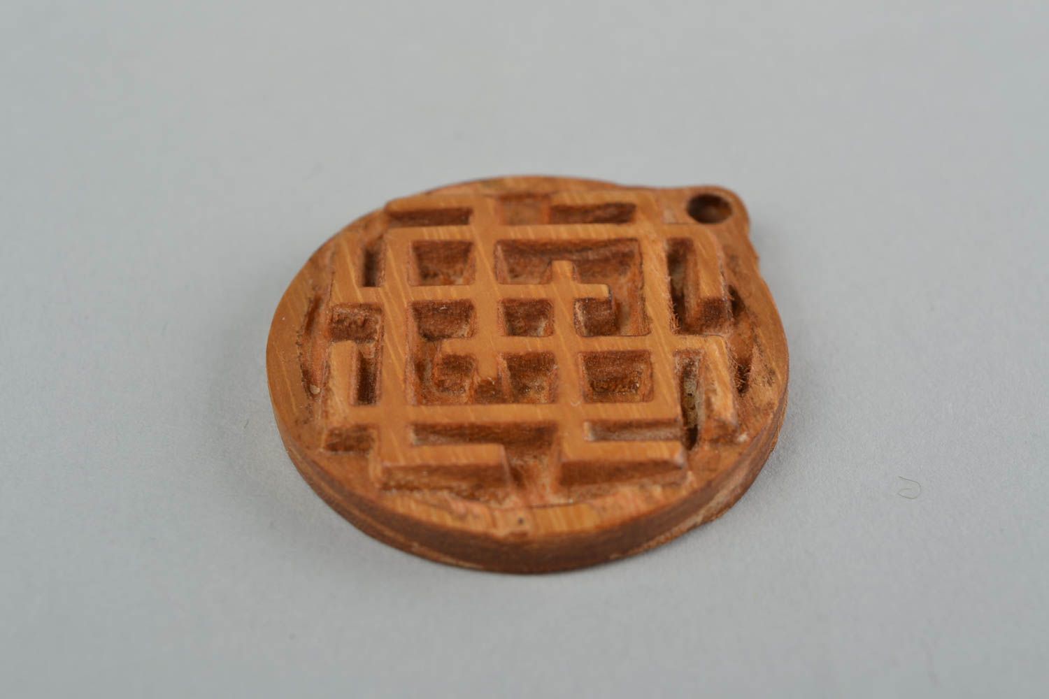 Handmade Slavonic amulet pendant made of oak wood Belobog on lace photo 4