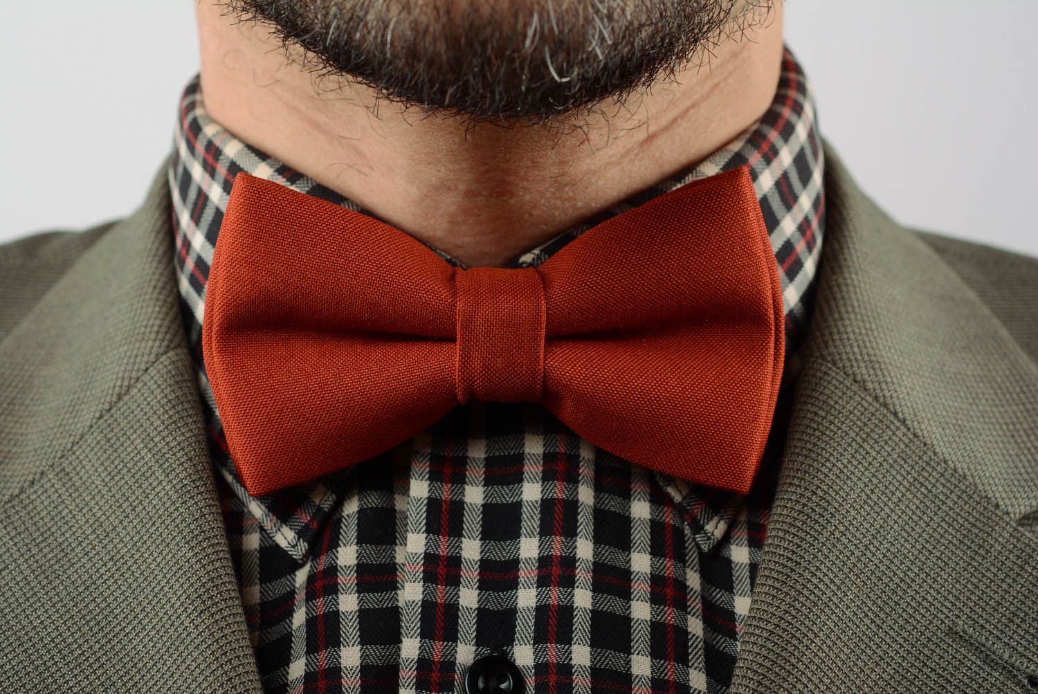 Textile bow tie Red and Brown photo 1