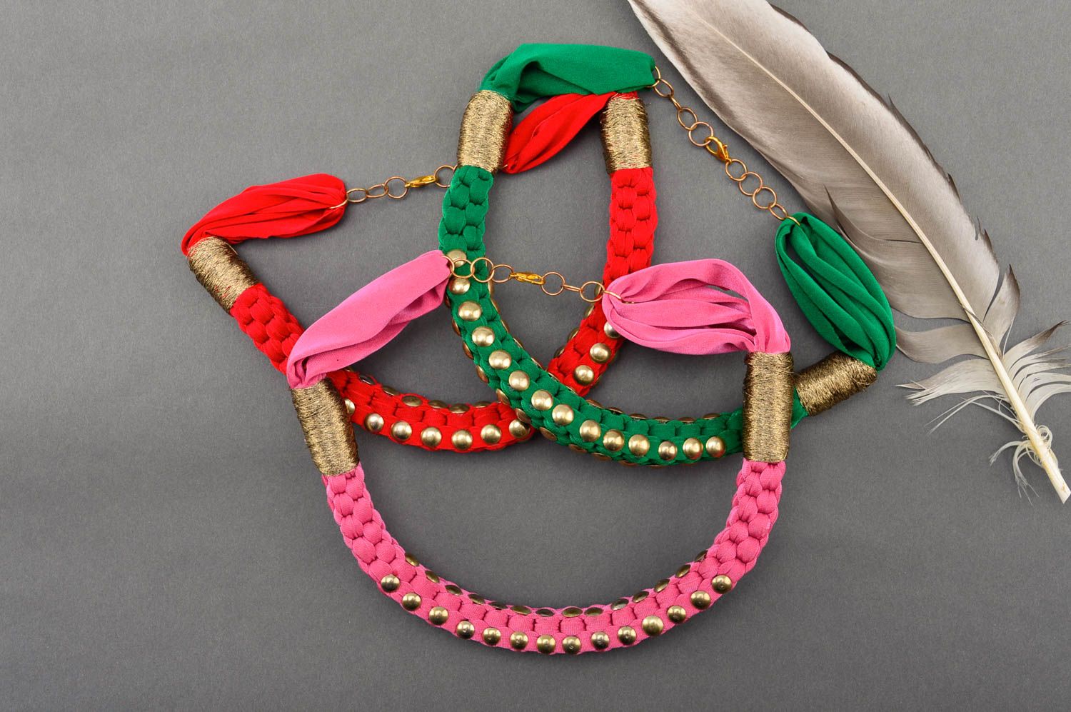 Handmade stylish textile necklace beautiful red necklace designer jewelry photo 1