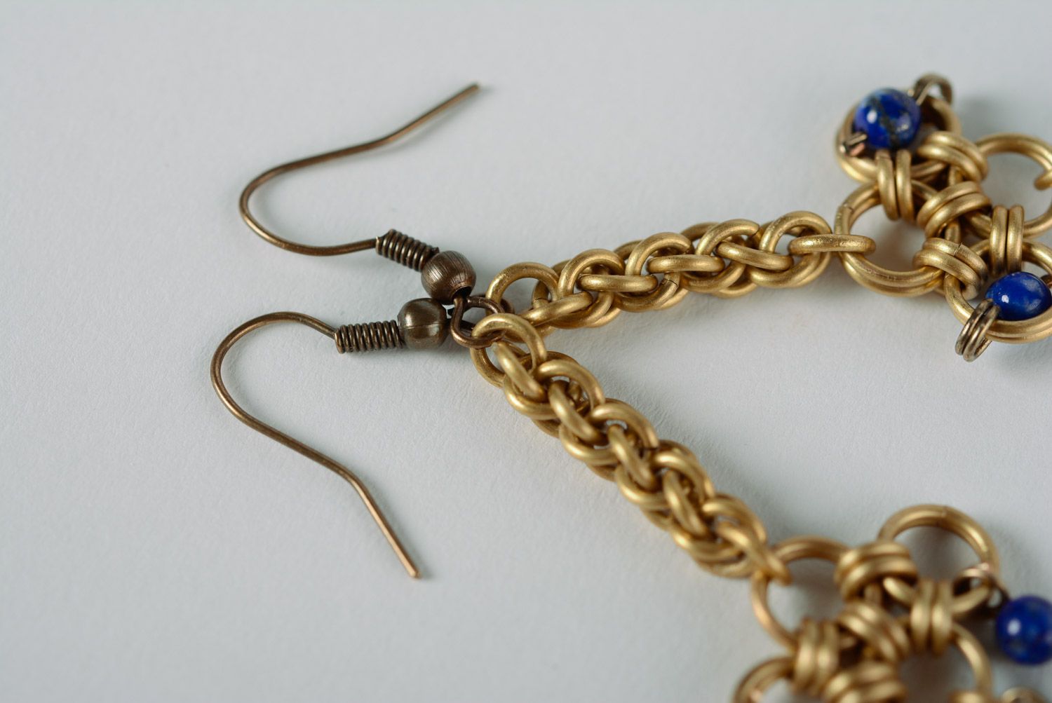 Handmade metal chainmaille earrings with natural stone photo 4
