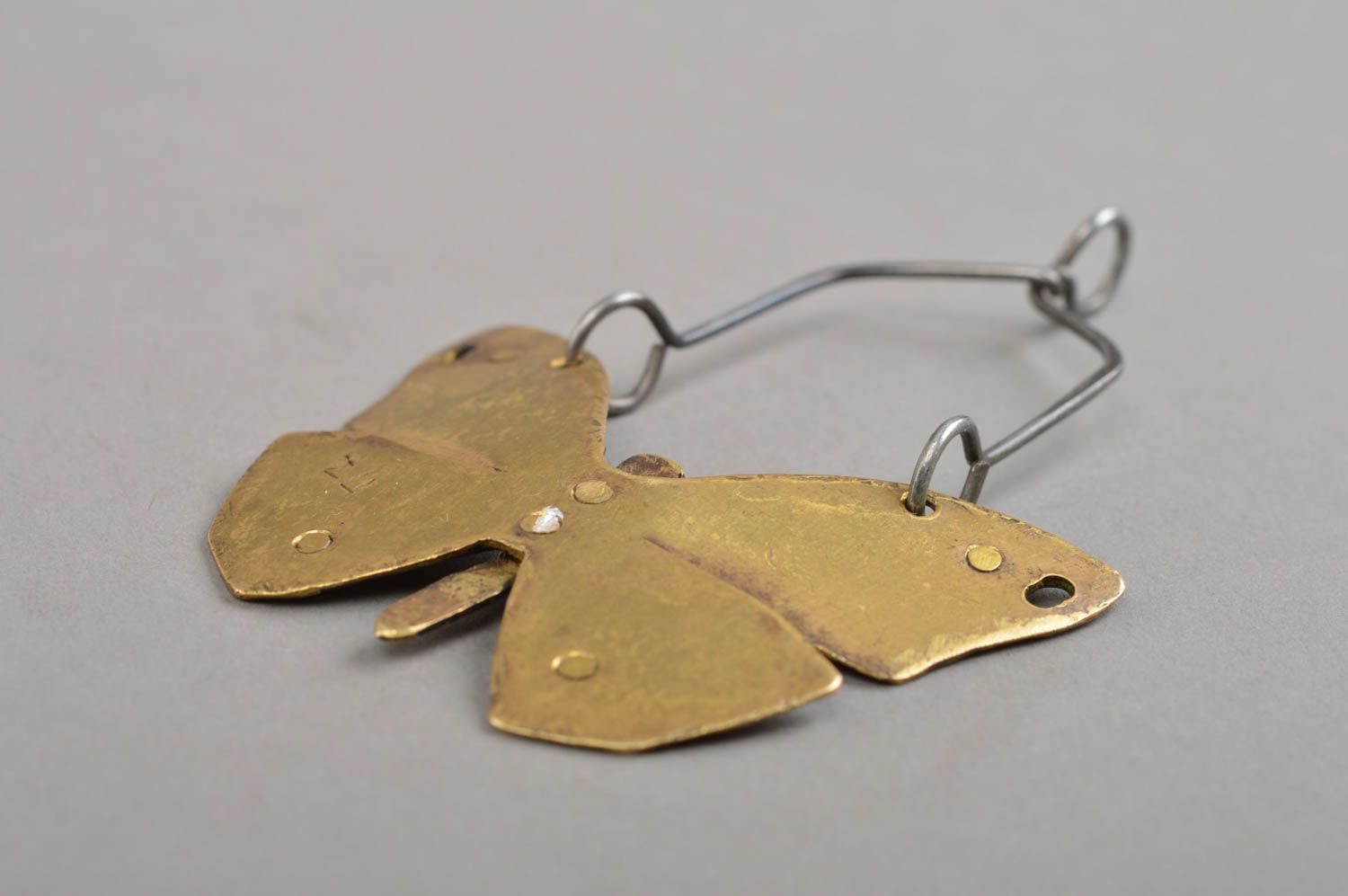 Designer handmade forged pendant made of brass and stainless steel butterfly photo 5