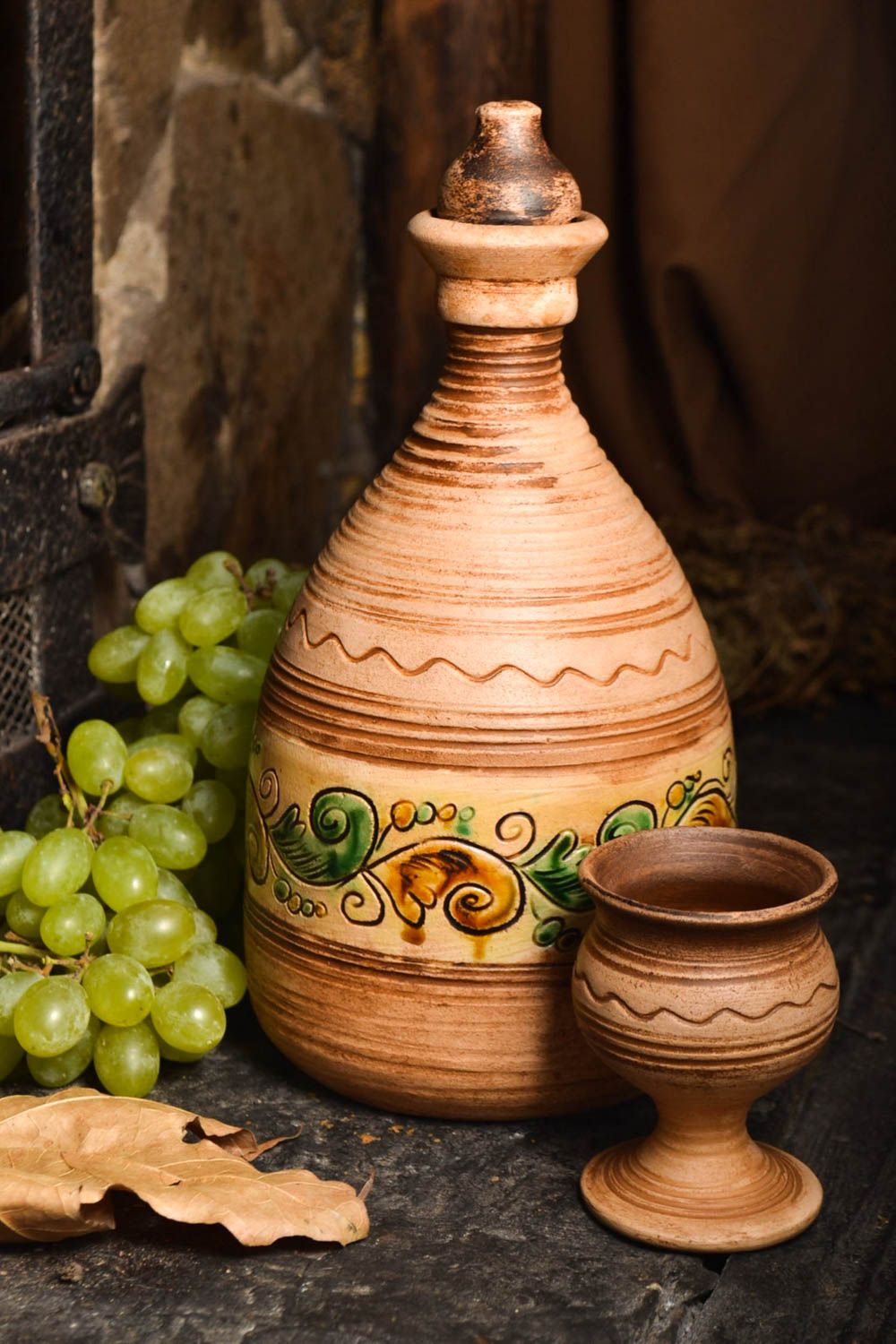 Ton Flasche handgemachte Keramik Flasche Geschenk bemalt Becher aus Ton  foto 1