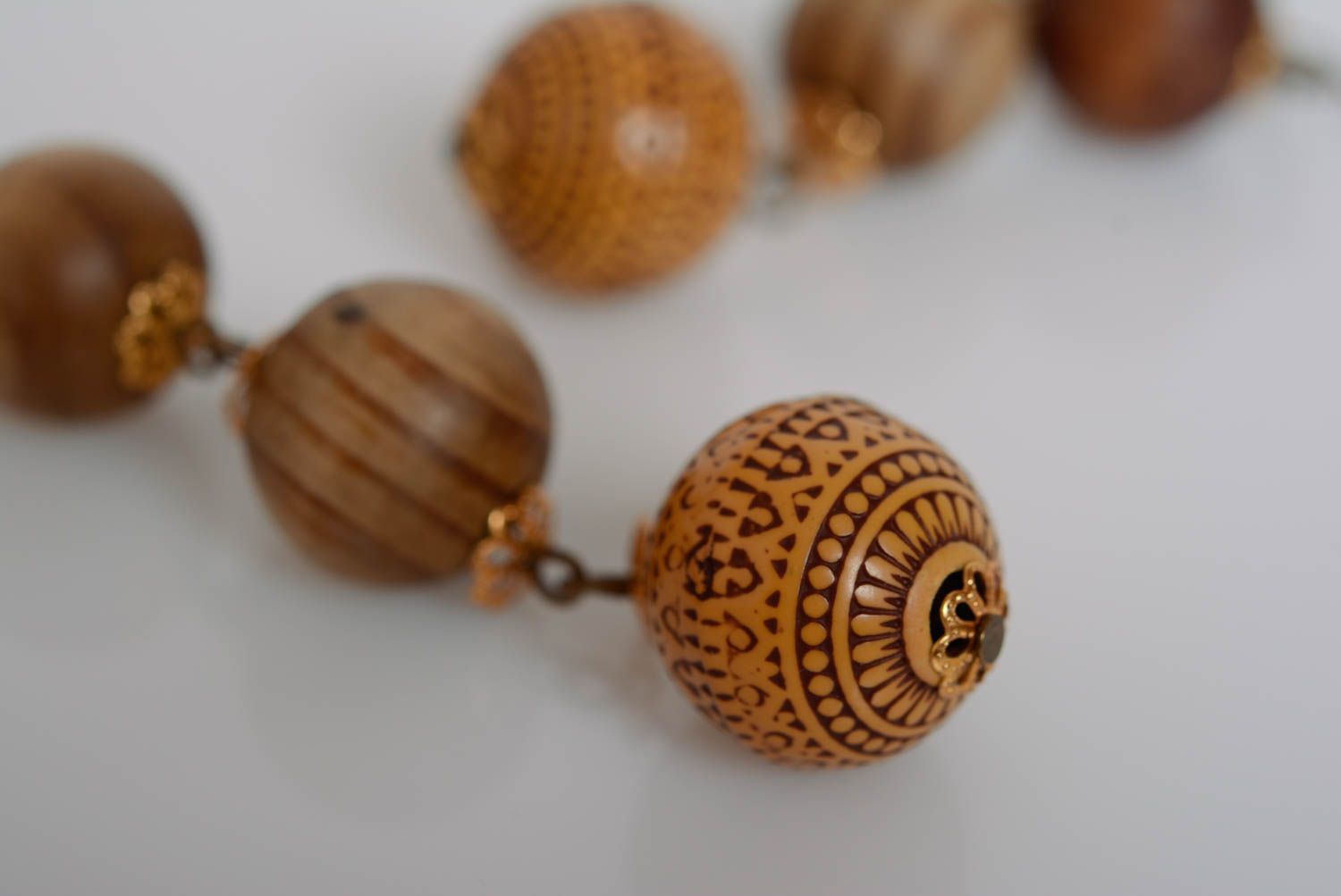 Long earrings made of wooden beads handmade beautiful female designer jewelry photo 3