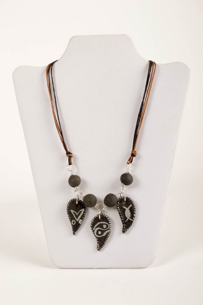 Handmade painted necklace beaded ceramic necklace ethnic style jewelry photo 2