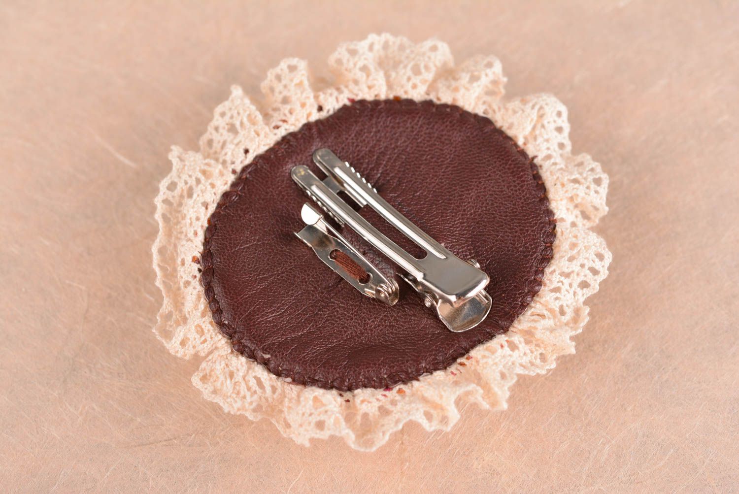 Leather brooch handmade brooch with natural stones beaded brooch for girls photo 3