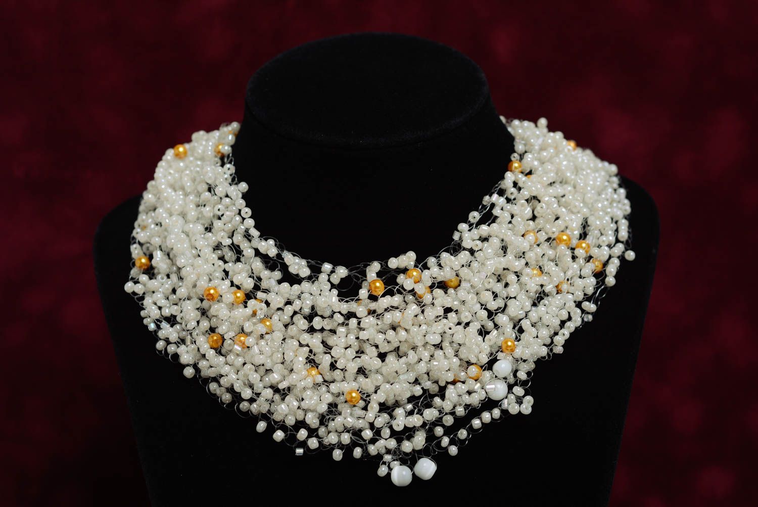 Collier en perles de rocailles aéré fait main multicouche blanc bijou de design photo 2