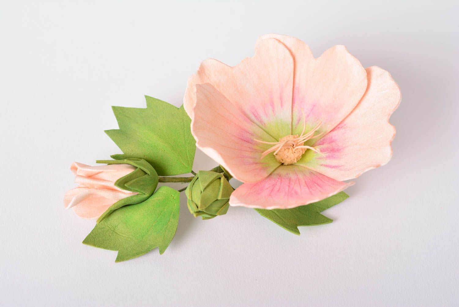 Брошь ручной работы розовый цветок из фоамирана дизайнерское украшение фото 1