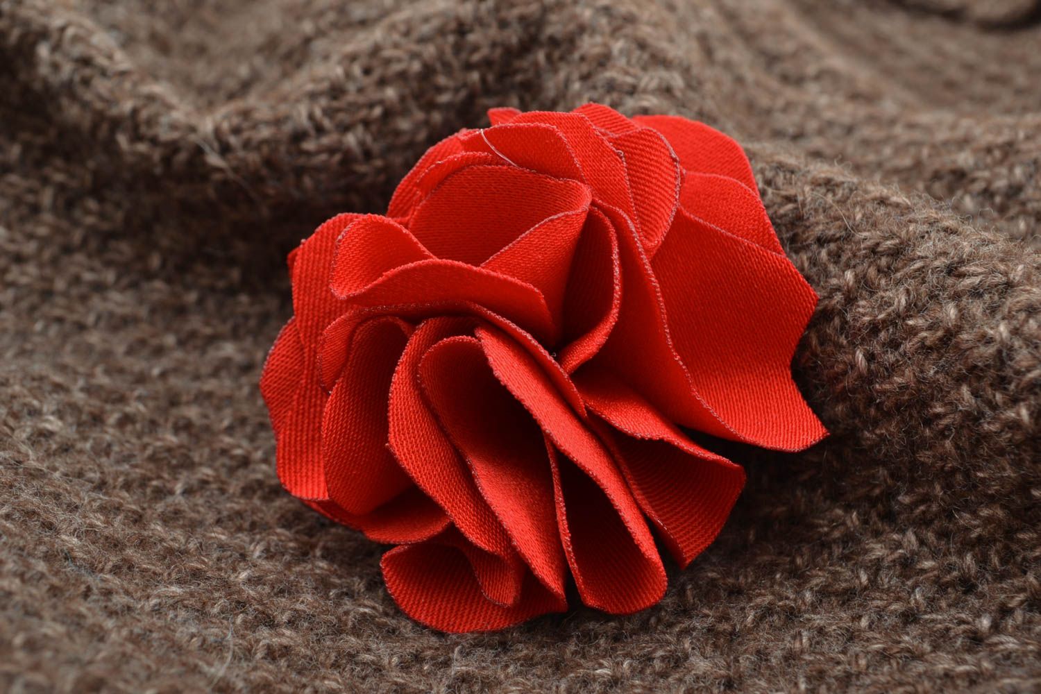 Handmade fabric brooch Red Flower photo 5