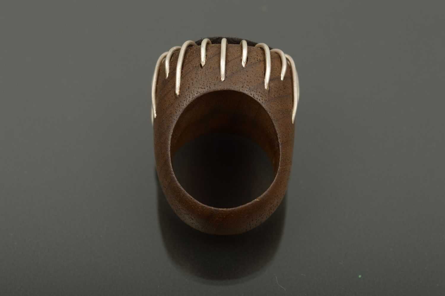 Bague bois naturel Bijou fait main métal et cuir Accessoire femme design photo 2