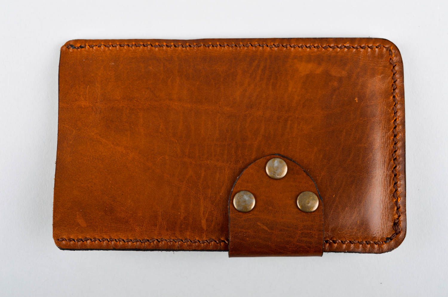 Handmade leather wallet brown case for cell phone designer present for men photo 3