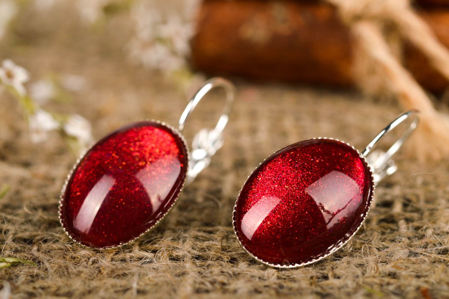 Cabochon Ohrringe in Rot schöner Mode Schmuck originelles Geschenk für Frauen foto 1