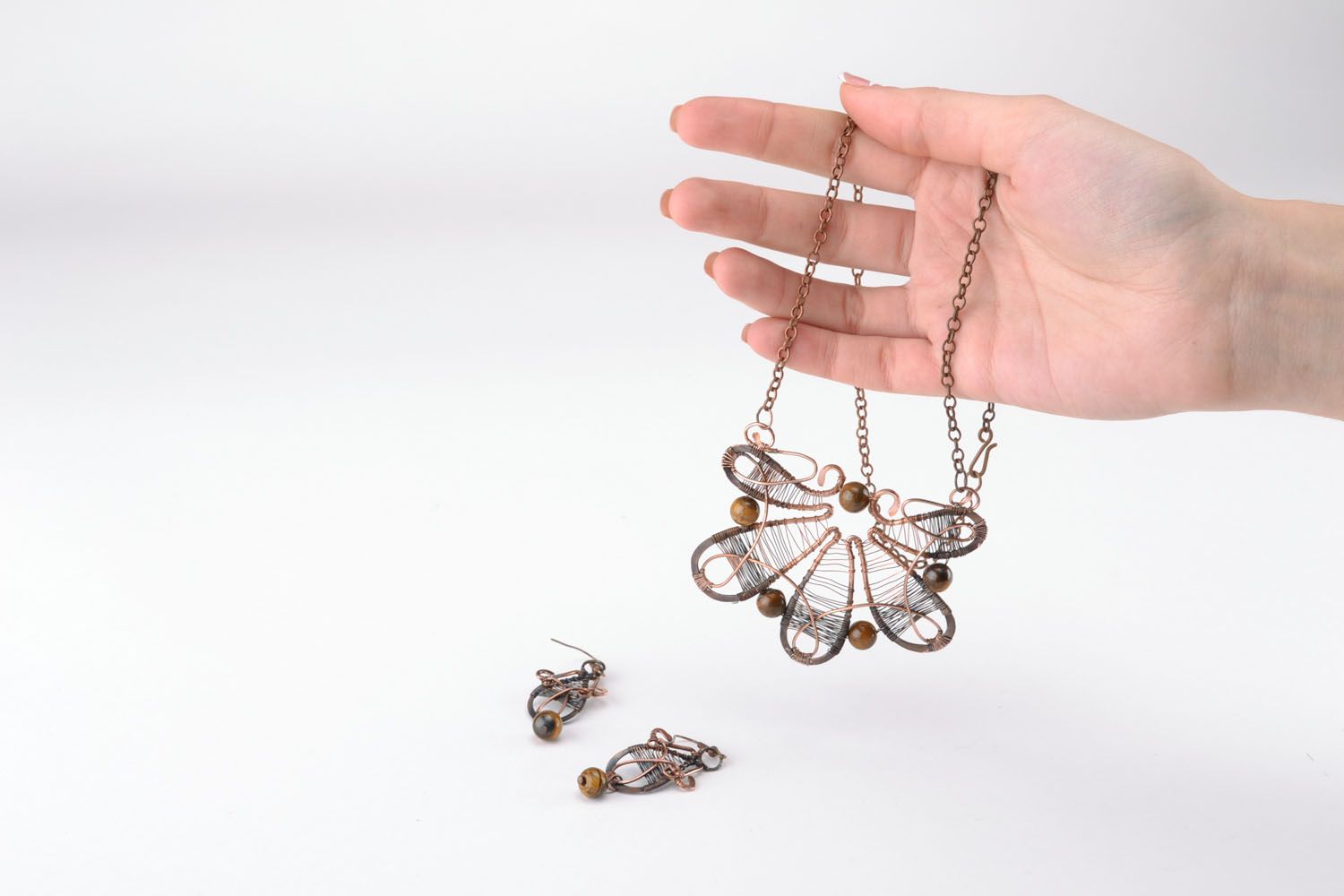 Wire wrap pendant and earrings photo 5