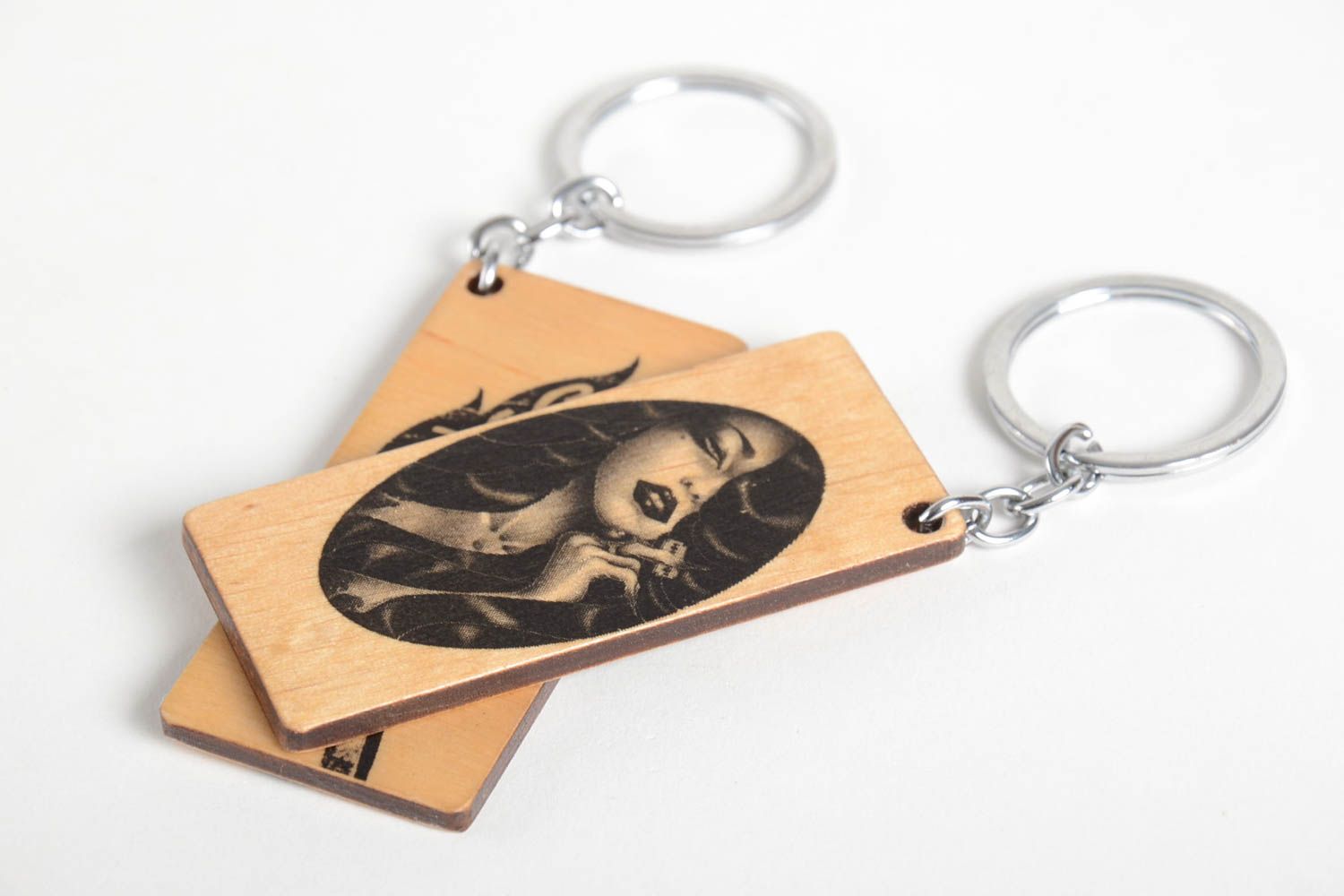 Handmade wooden keychains designer keyrings 2 key chains wooden gifts photo 2