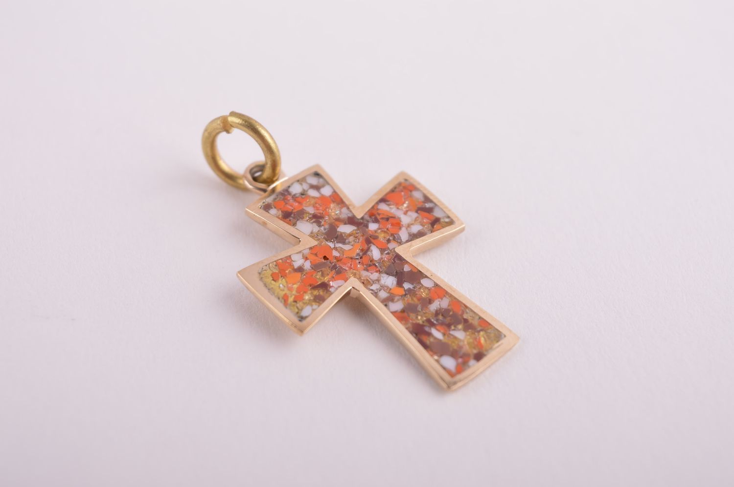 Крестик с камнями handmade подвеска на шею украшение из латуни модный кулон фото 4
