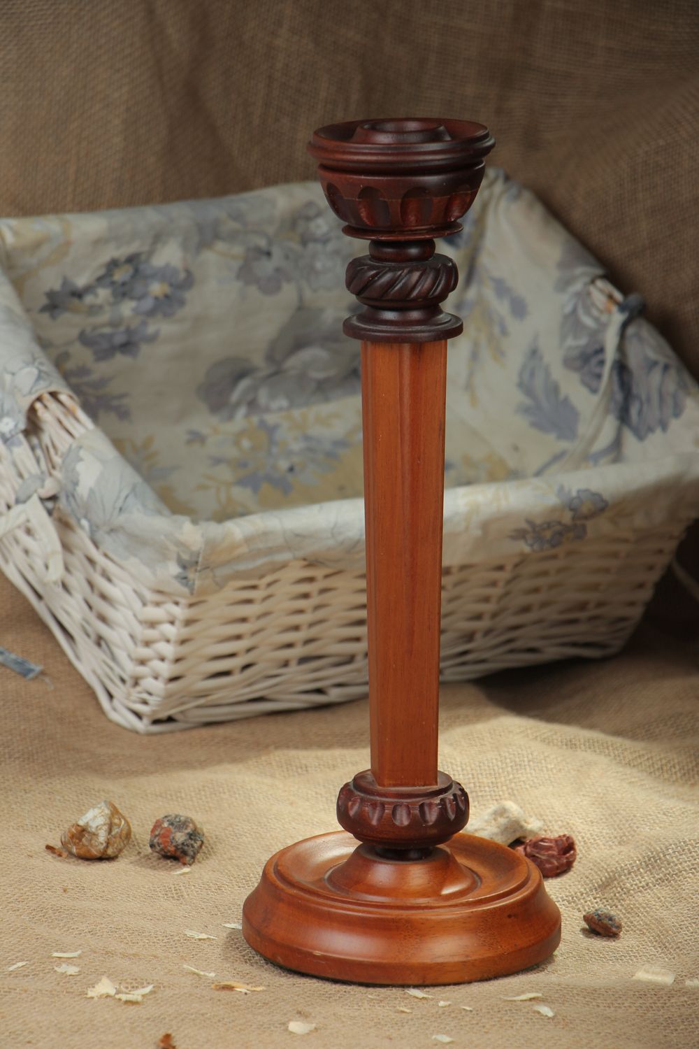 Beautiful carved wooden candlestick photo 5
