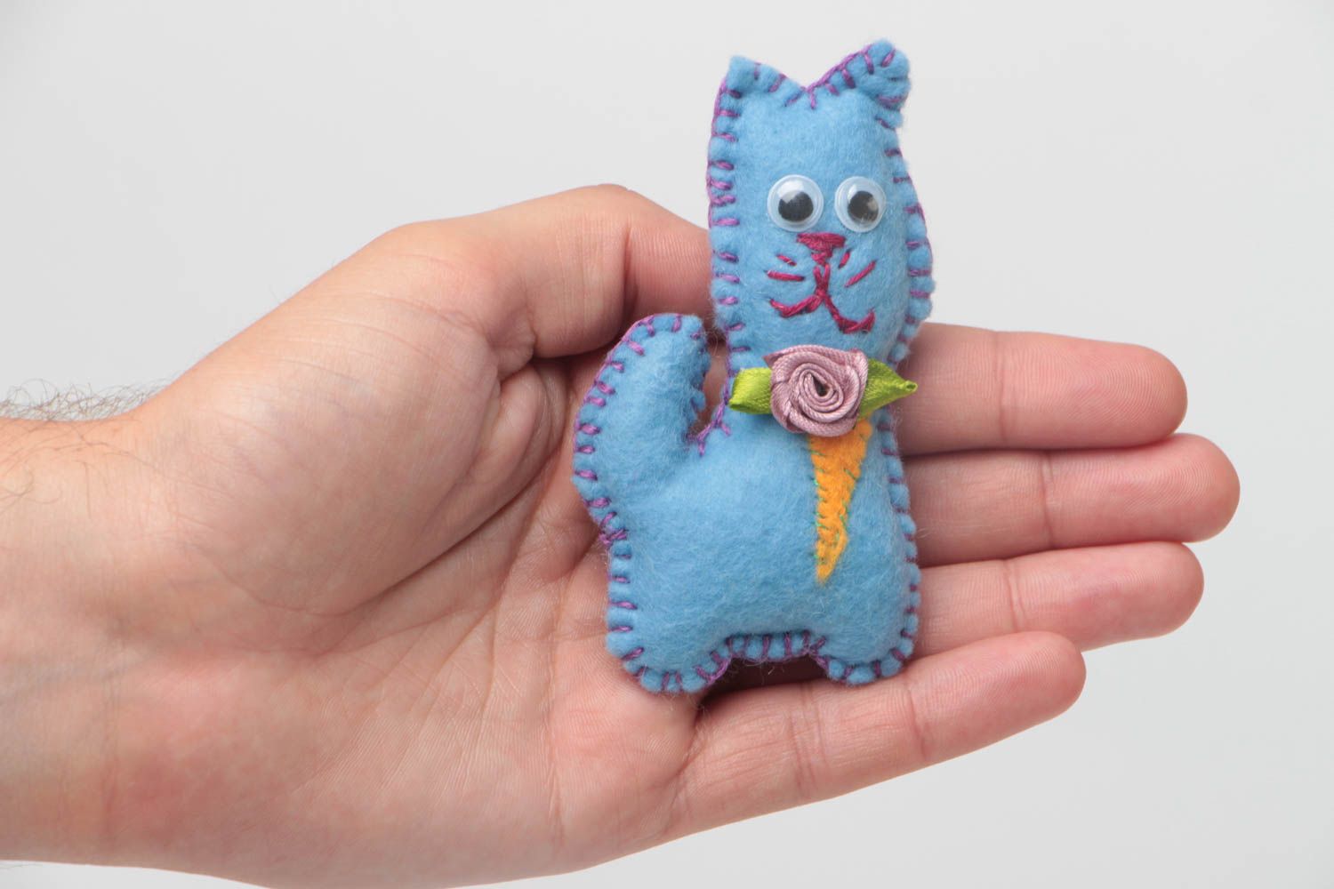 Funny cute handmade unusual soft toy kitty of blue color photo 5