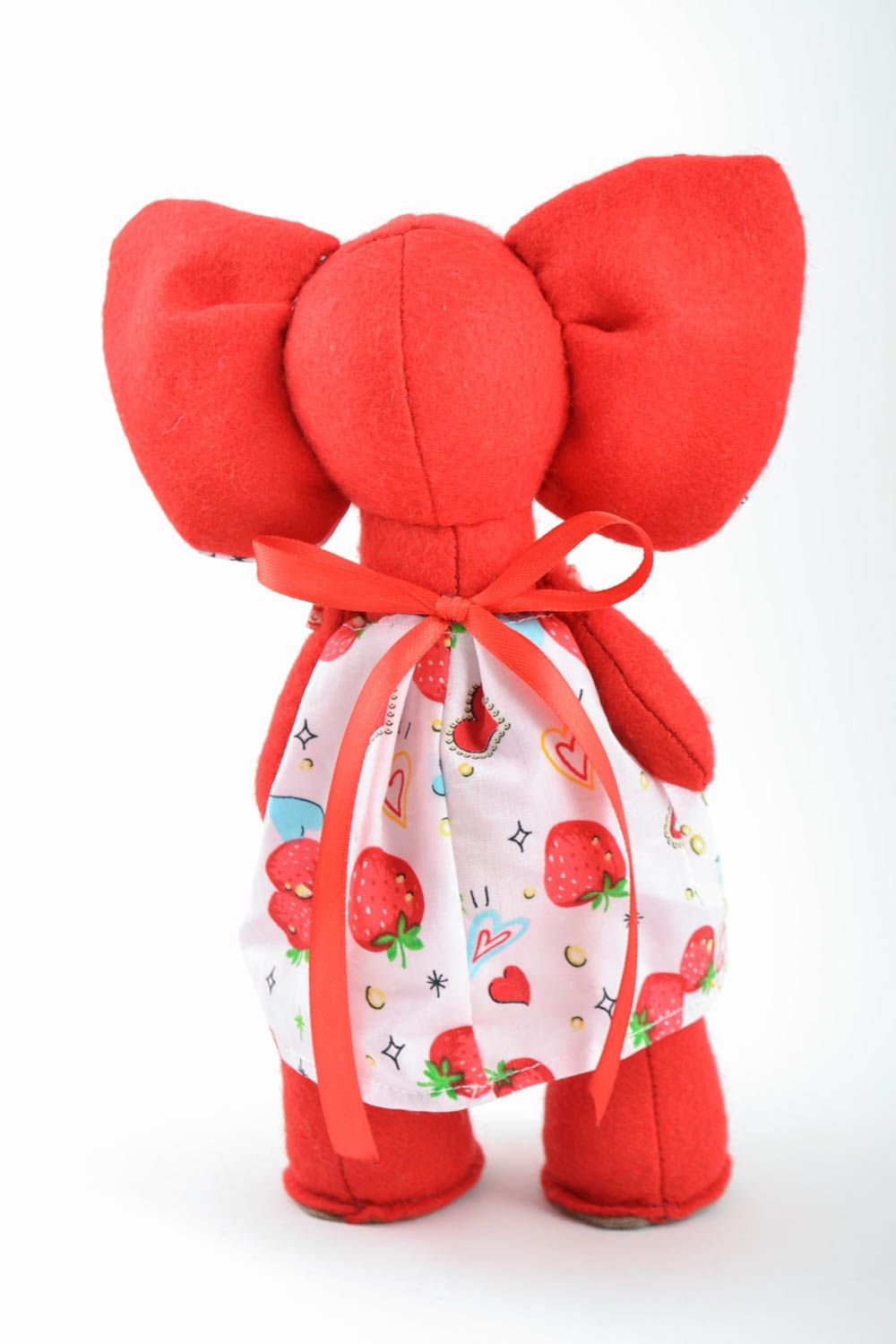 Peluche Eléphant belle rouge en robe en feutre et coton originale faite main photo 2