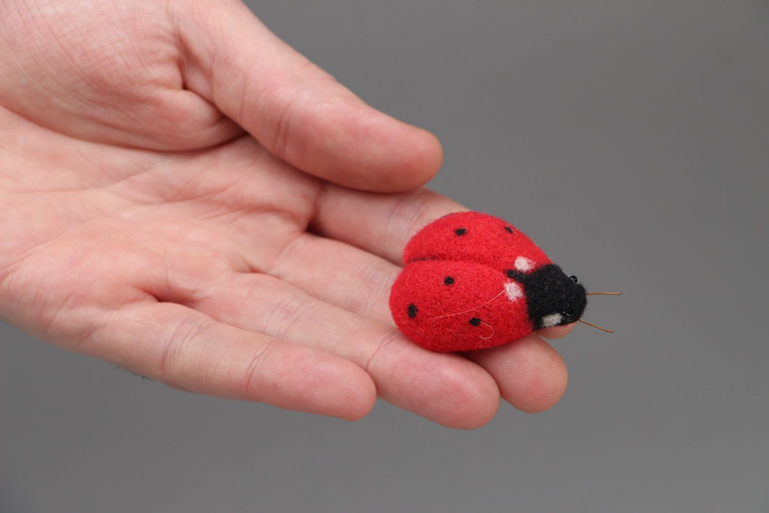 Woolen brooch made using needle felting technique Ladybird photo 4