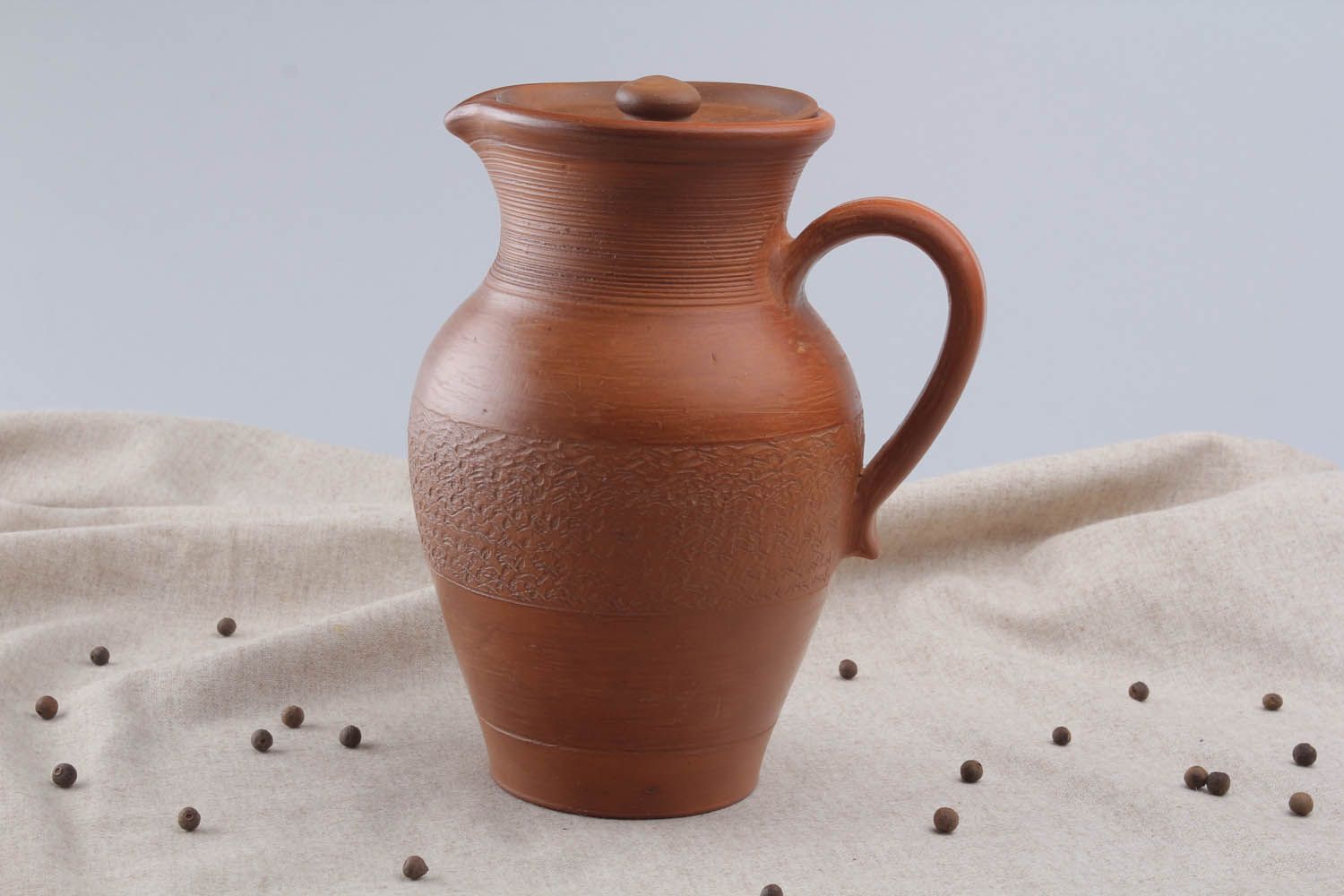 100 oz ceramic terracotta pitcher in classic style with handle and lid 2,9 lb photo 1