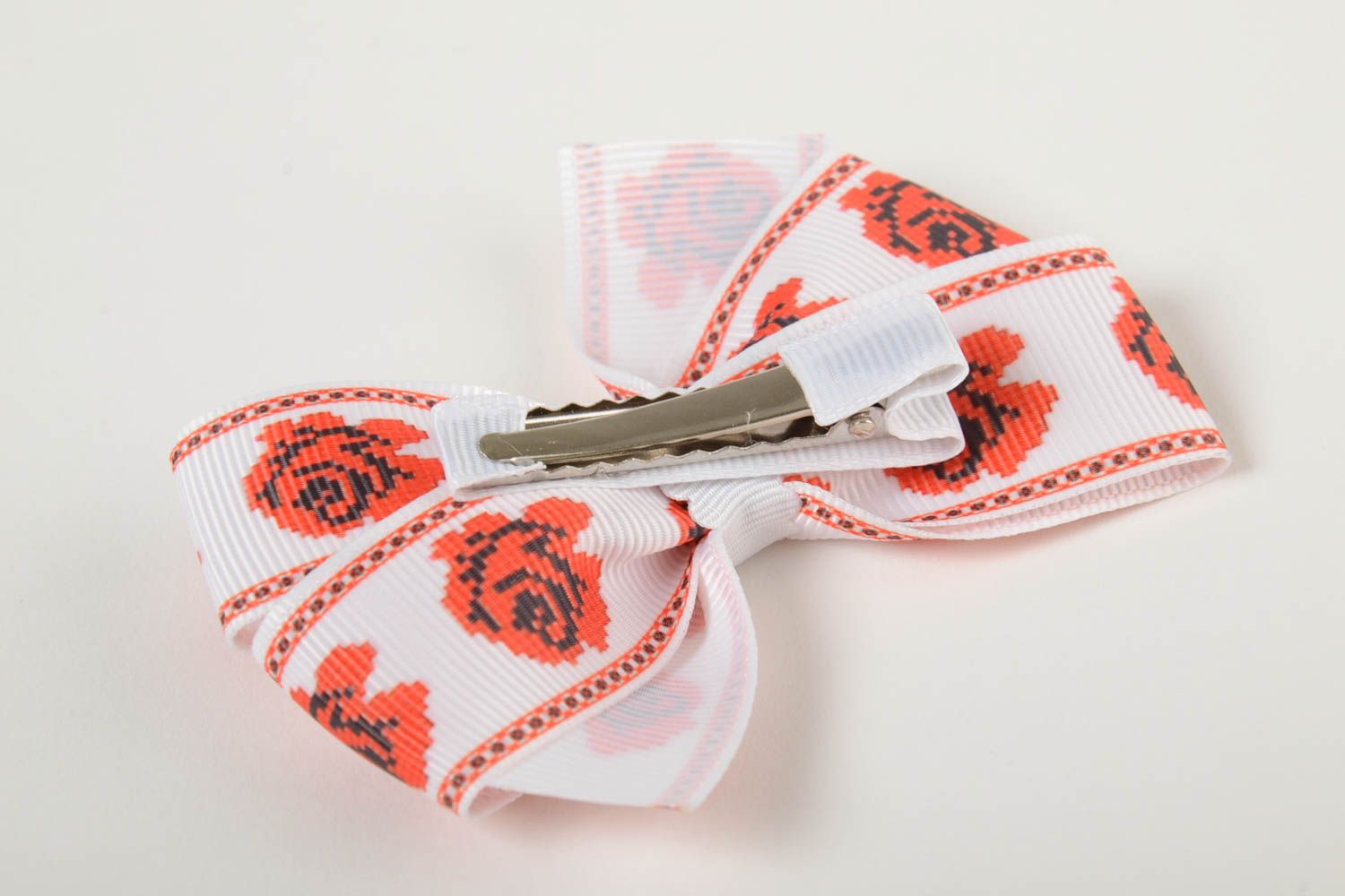 Weiß rote Haarspange aus Ripsband Schleife für Mädchen künstlerische Handarbeit foto 4