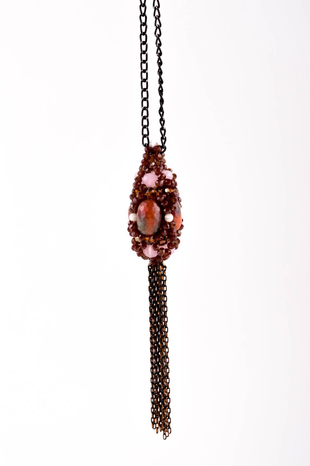 Handmade Halskette mit Anhänger Schmuck aus Rocailles Quarz Damen Modeschmuck foto 4