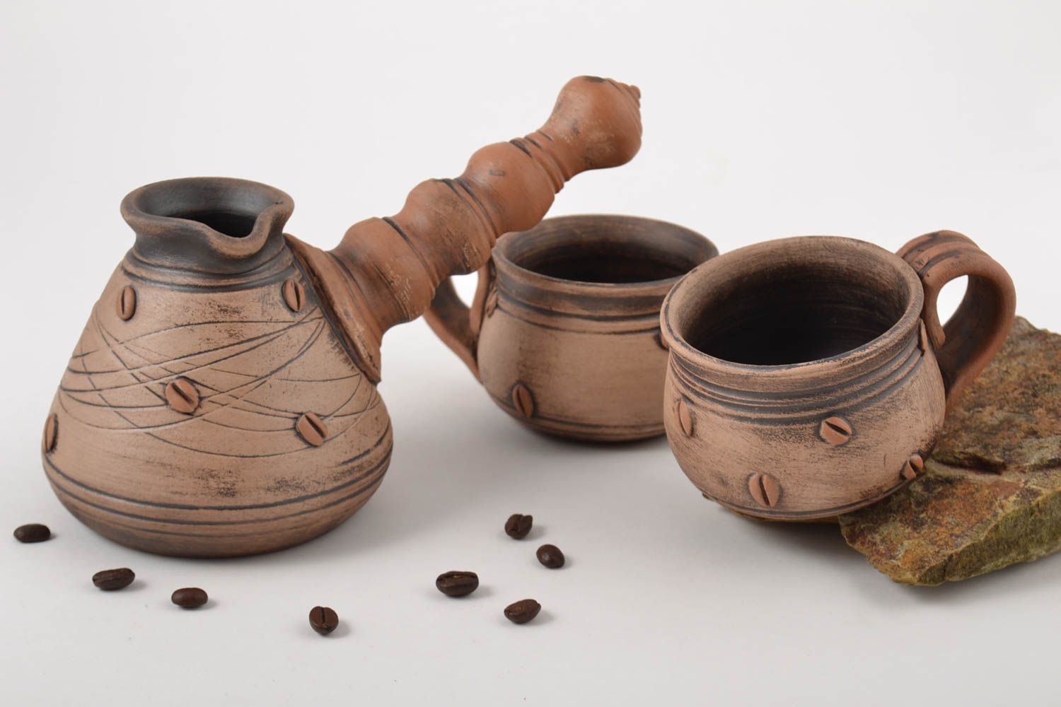 Кофейный набор ручной работы 2 кофейные чашки турка для кофе 100 мл и 300 мл фото 1