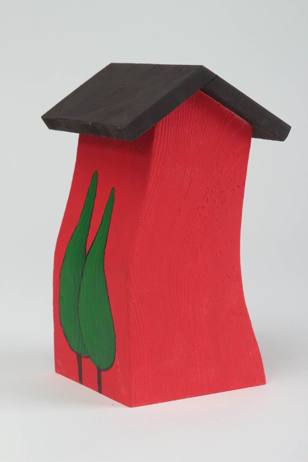 Maisonnette en bois faite main Petite figurine Cadeau original rouge écologique photo 3