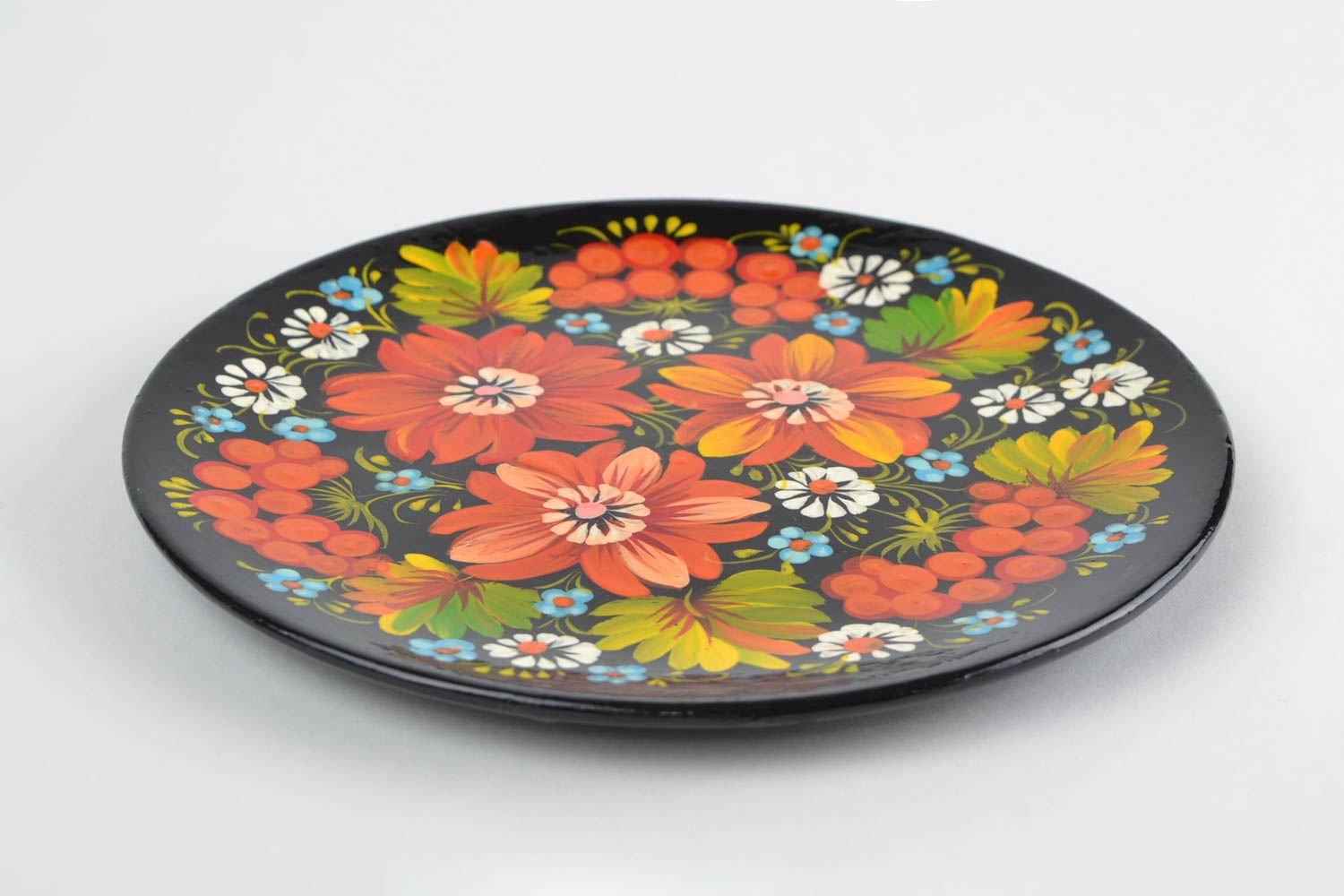 Декоративная деревянная тарелка с Петриковской росписью для интерьера хэнд мэйд фото 4