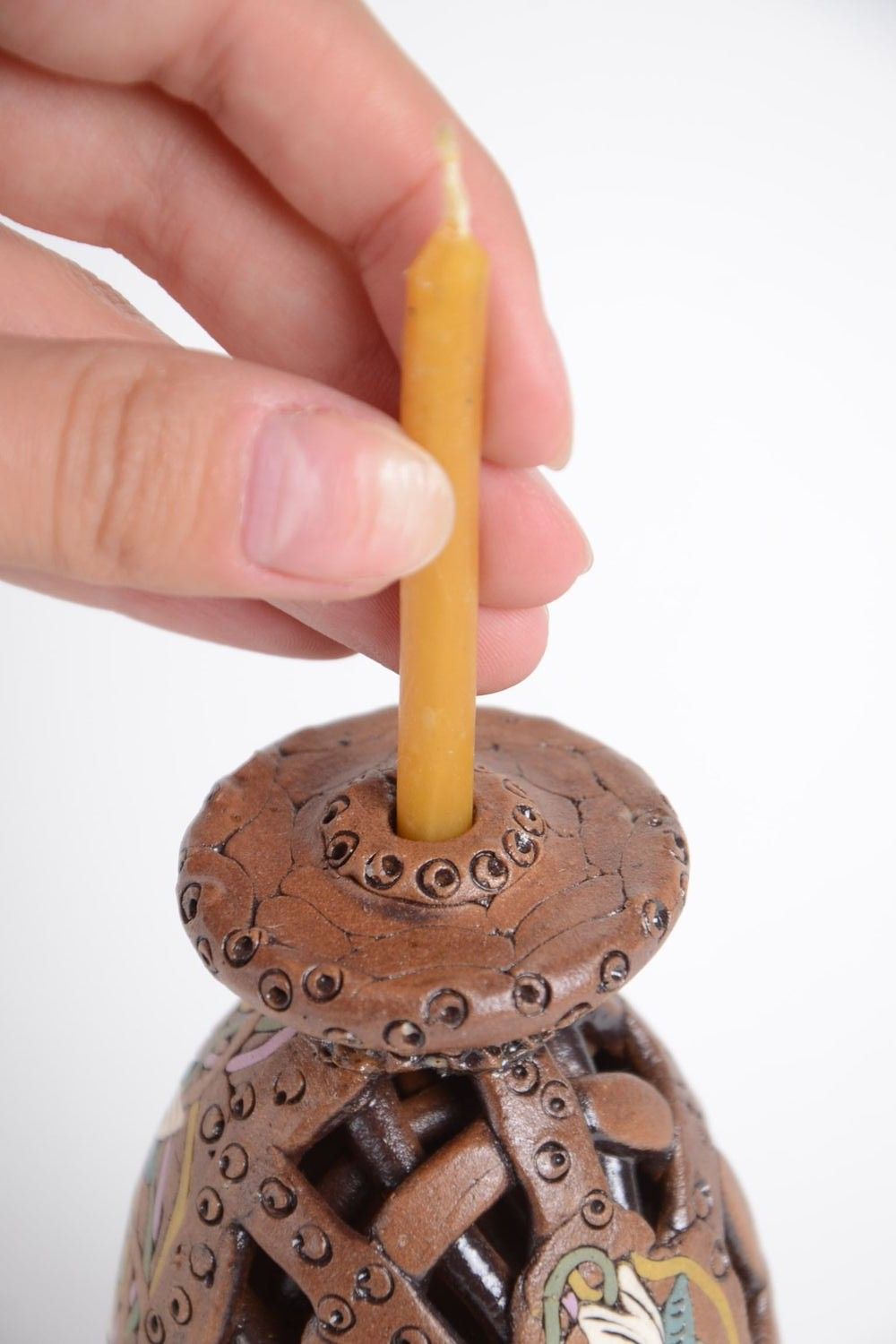 Deko Kerzenständer handmade Kerzenhalter aus Ton Deko Idee Tisch Kerzenständer  foto 5