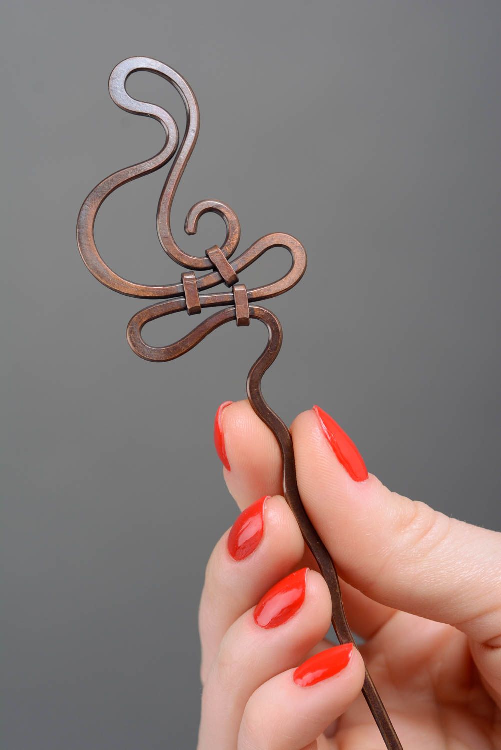 Twisted copper hairpin made using the art of wire wrap handmade hair accessory photo 3