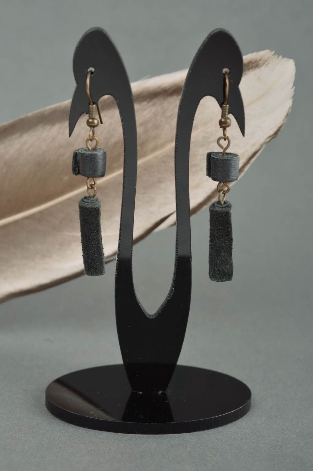 Handmade earrings with charms unusual designer earrings black jewelry photo 1
