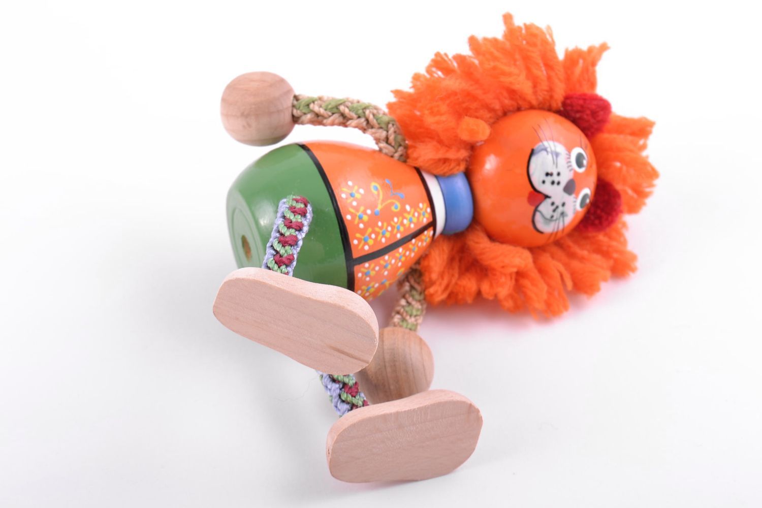 Eco friendly handmade wooden toy lion on a swing funny cute painted doll photo 5