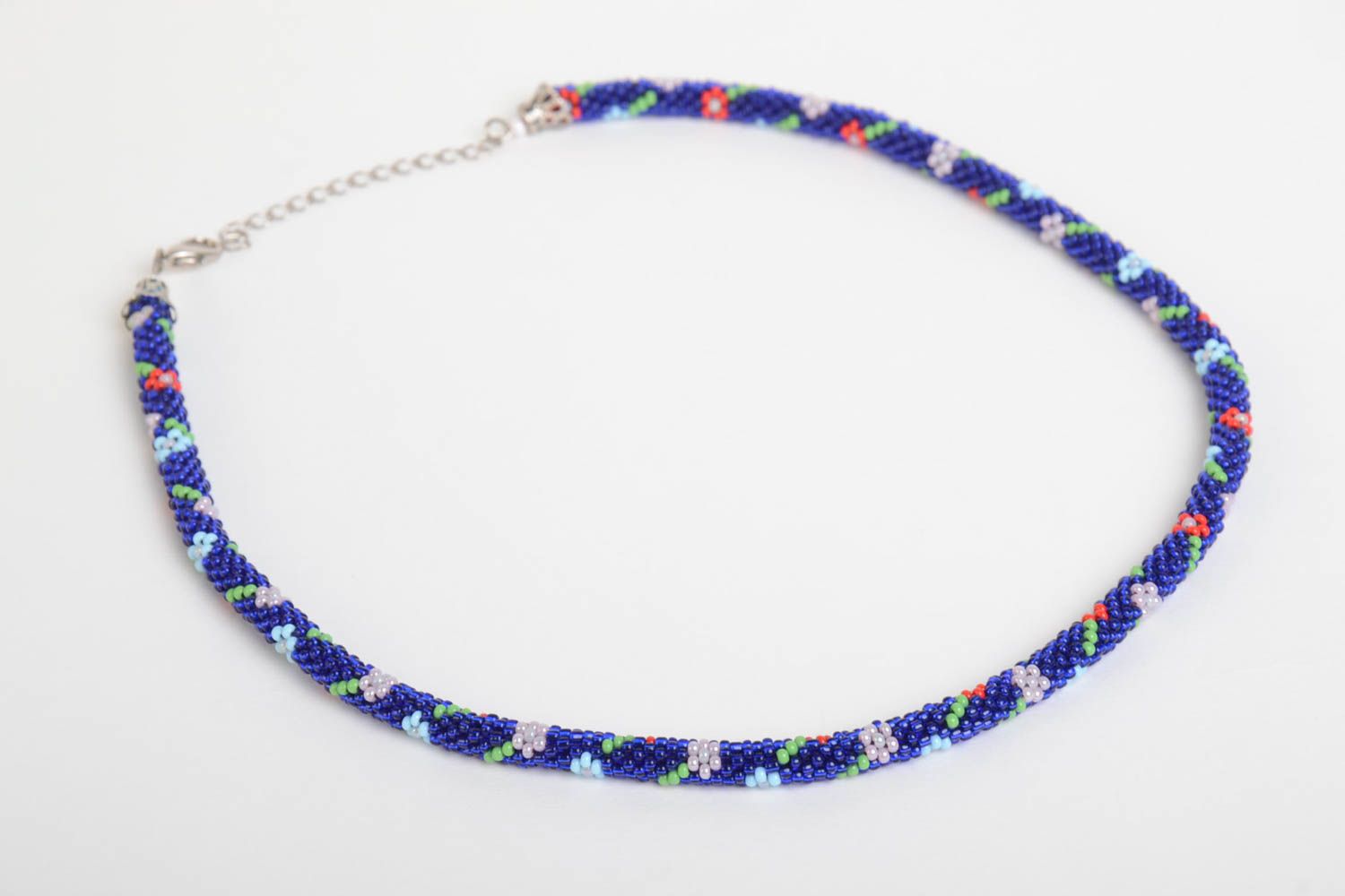 Collier spirale Bijou fait main en perles de rocaille bleu original Cadeau femme photo 5