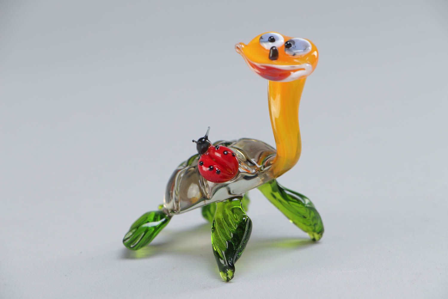 Handmade collectible miniature lampwork glass animal figurine of colorful turtle photo 2