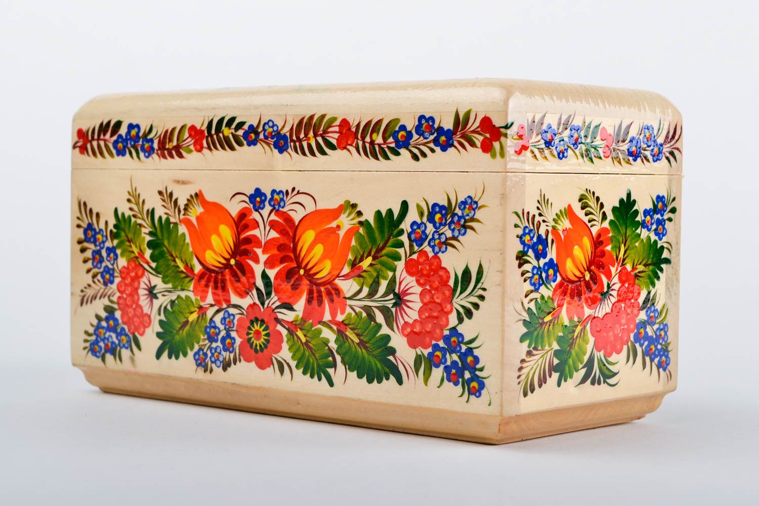 Grande Boîte à bijoux en bois fait main rectangulaire peinte Décoration maison photo 3