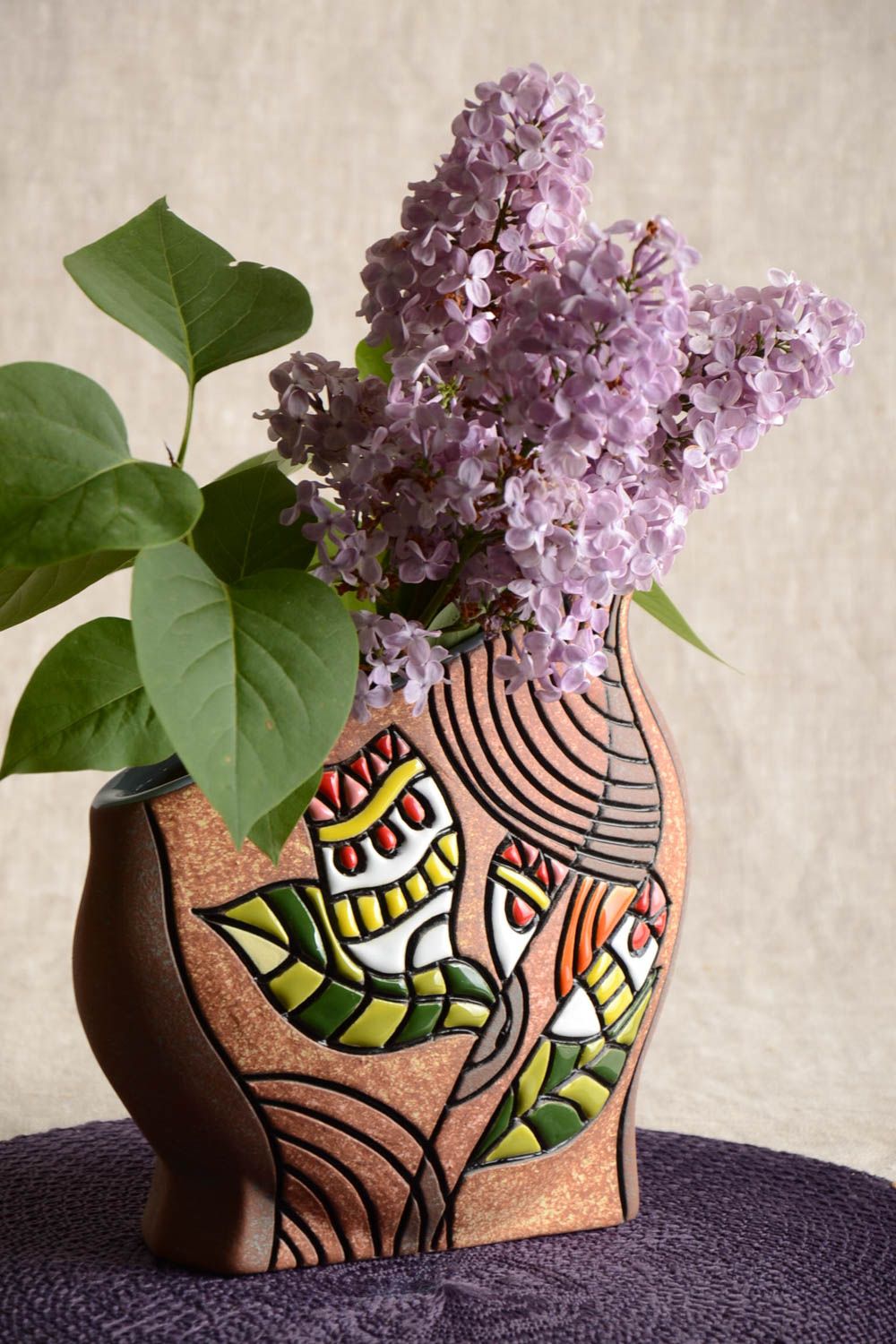 Vase céramique peint de pigments colorés fait main original design 1 l photo 1