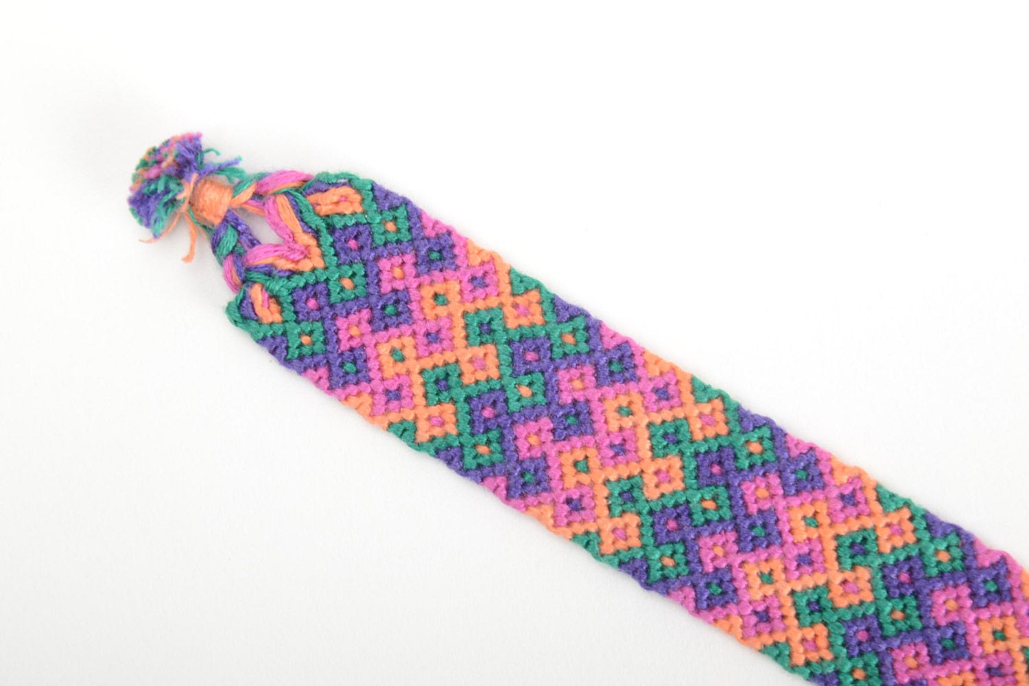 Handmade colorful friendship wrist bracelet woven of embroidery floss for women photo 4