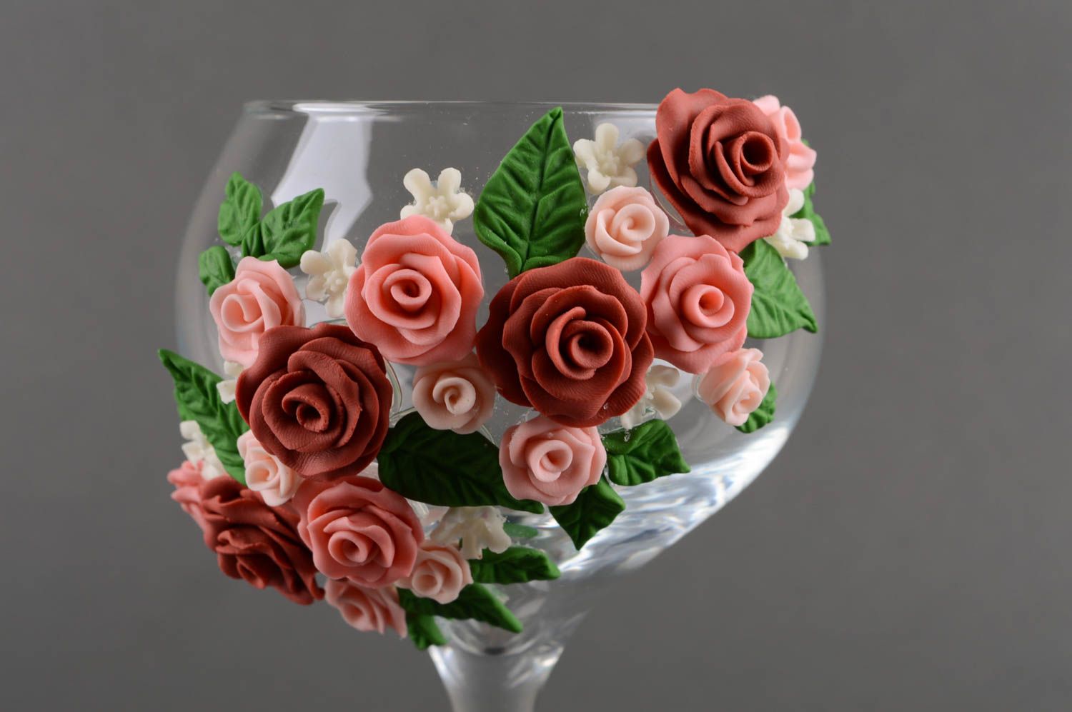 Coupes à champagne fait main Vaisselle en verre Cadeau mariage avec roses 2 pcs photo 2
