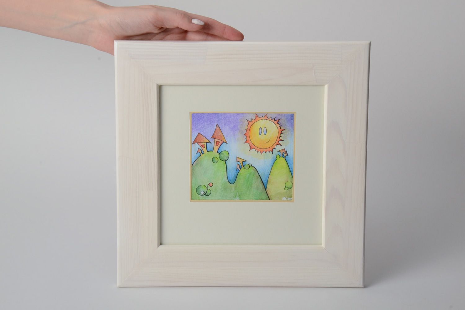 Tableau aux crayons aquarellables carré fait main pour chambre d'enfant Soleil photo 5