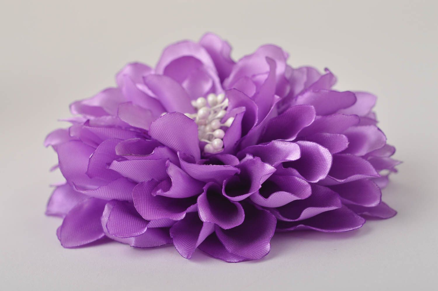Broche Barrette fleur faite main mauve grande en satin Cadeau pour femme photo 4