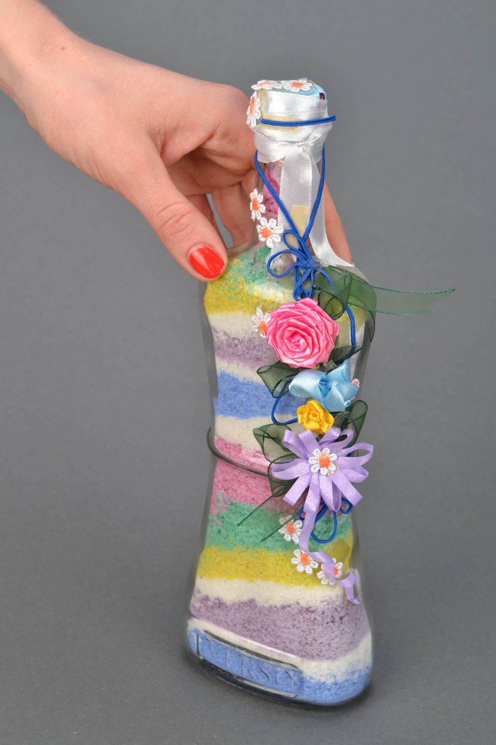 Botella decorativa con sal multicolor, regalo original foto 1