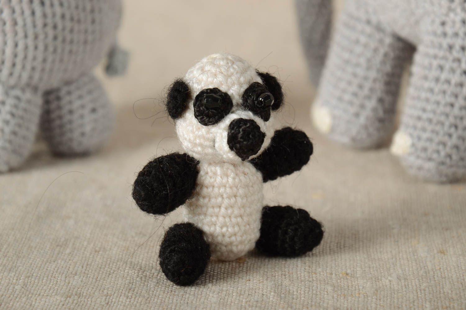 Handmade soft toy children crocheted toy designer panda toy textile toys photo 1