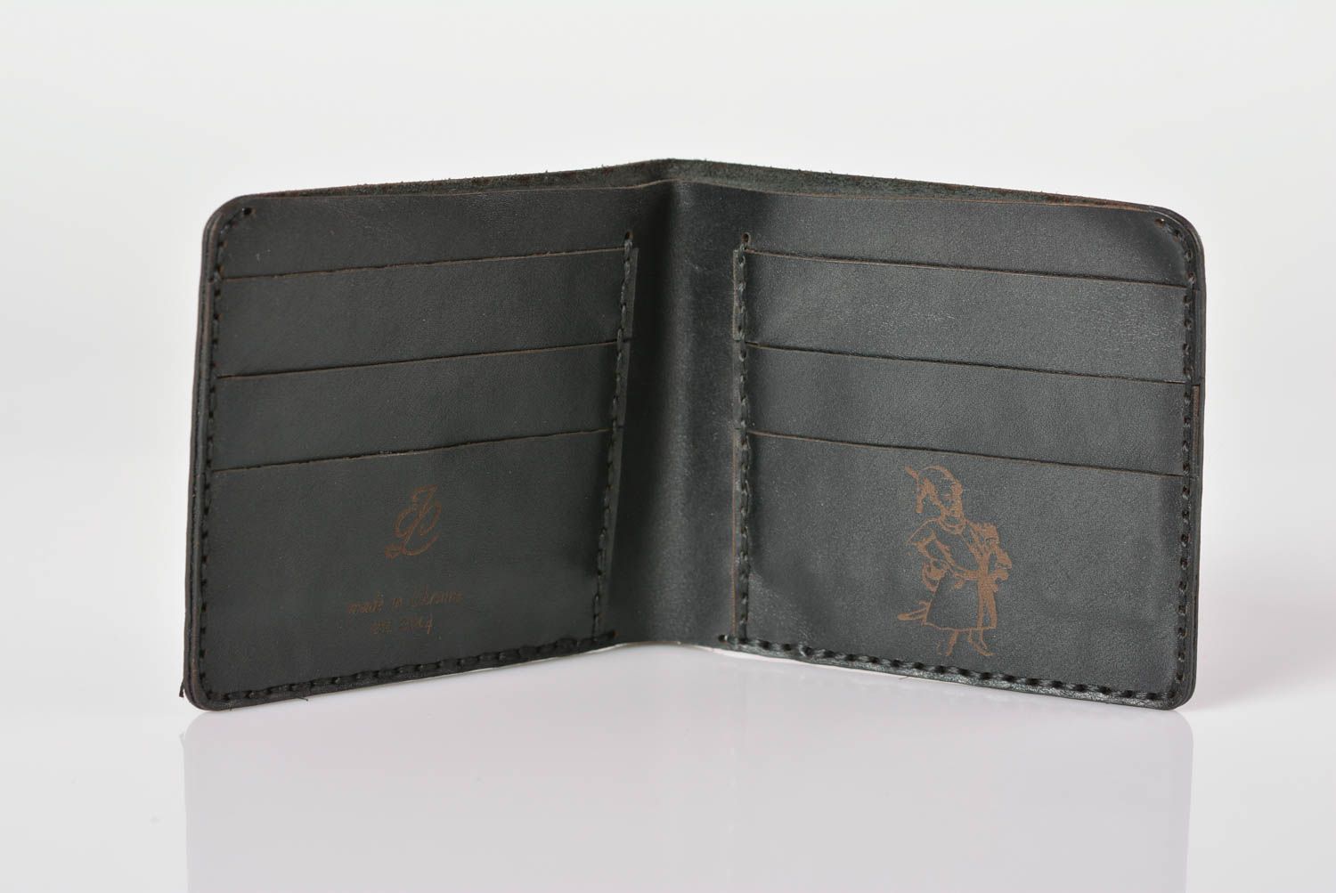 Portefeuille en cuir fait main noir Maroquinerie design Cadeau pour homme photo 2