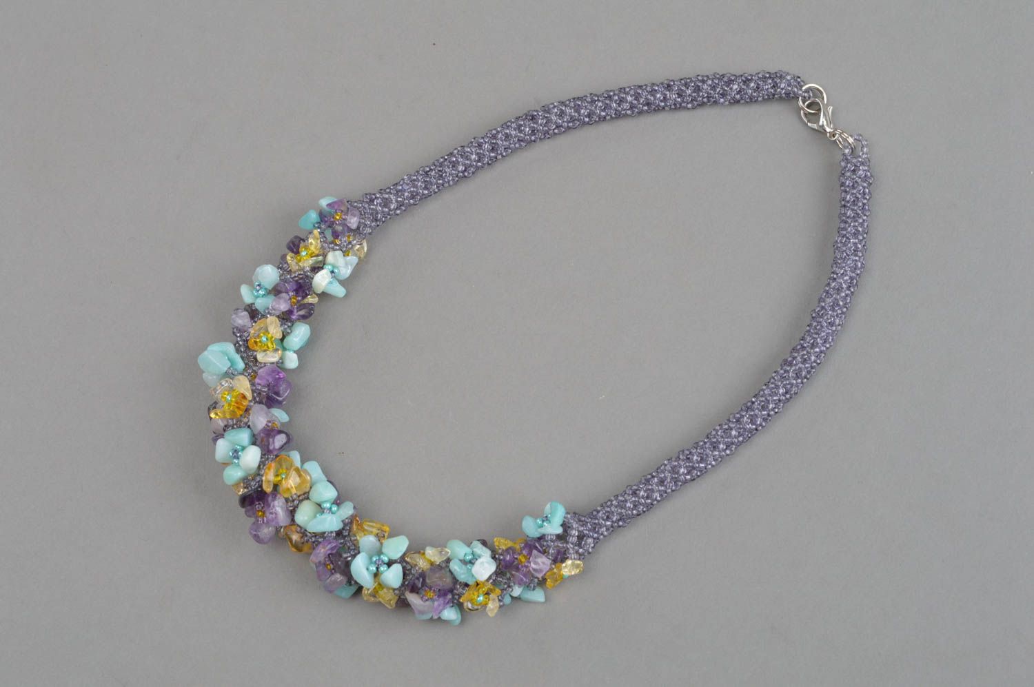 Beaded necklace with natural stones citrine amethyst and amazonite accessory photo 4
