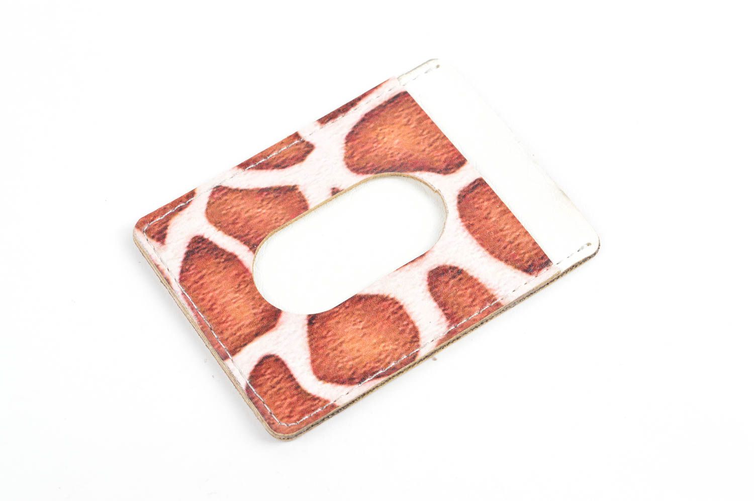 Кожаный аксессуар хенд мейд кошелек для карточек оригинальный подарок жираф фото 1