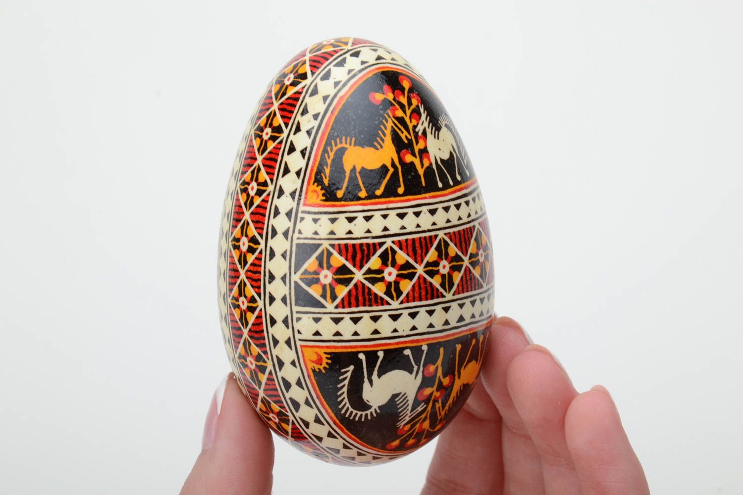 Handmade decorative art painted Easter egg traditional pysanka with horses image photo 5