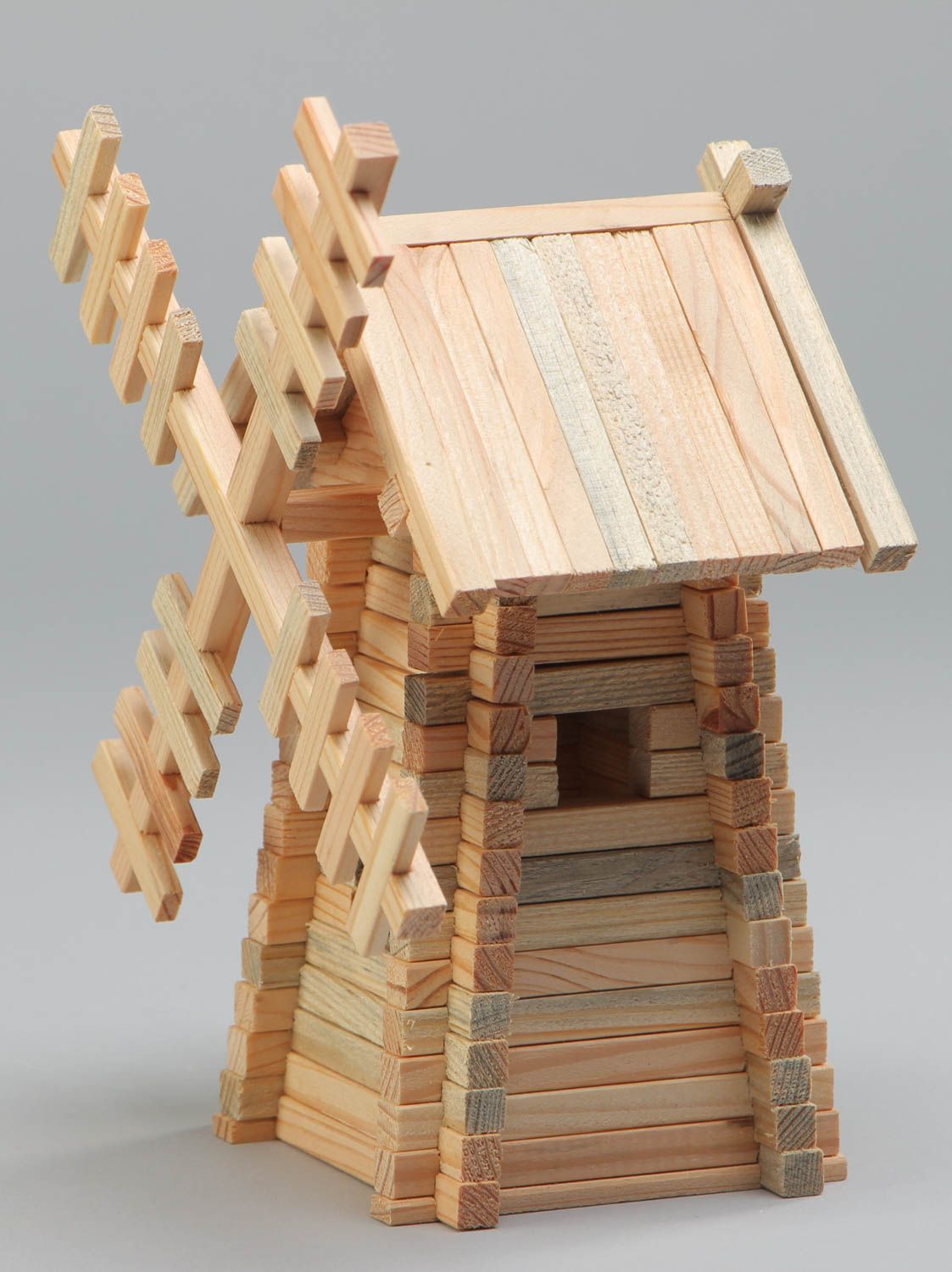 Handgemachter Baukasten Mühle aus Holz 120 Details Lernspielzeug für Kinder foto 2