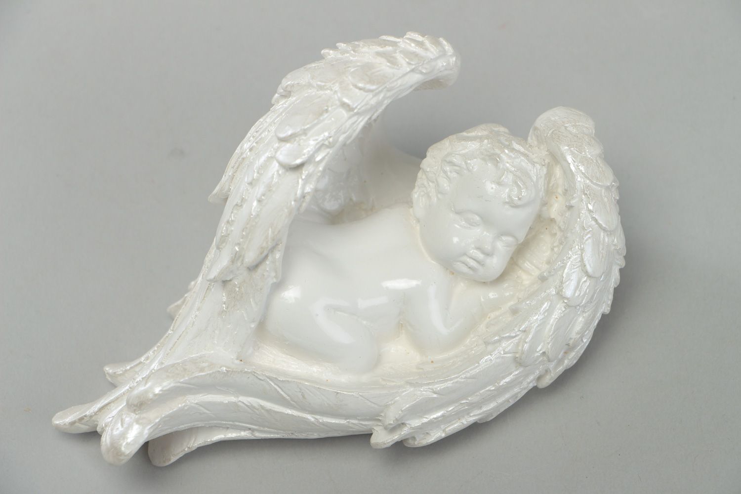 Handmade white alabaster desktop figurine in the shape of angel photo 2