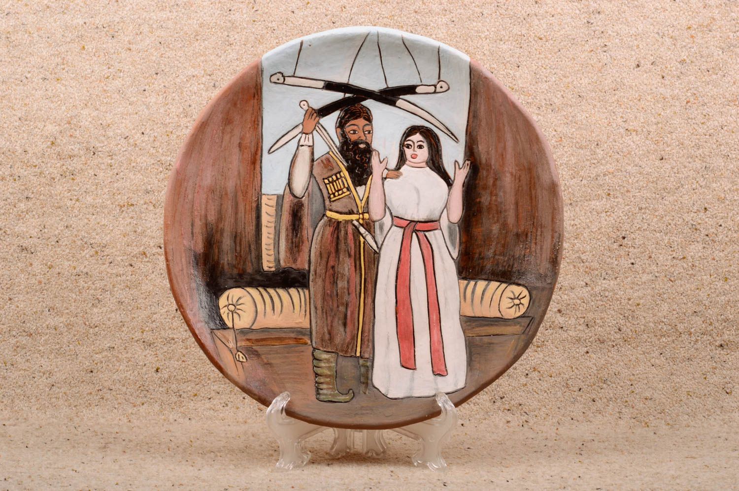 Assiette en céramique murale décorative faite main originale à motif Couple photo 1