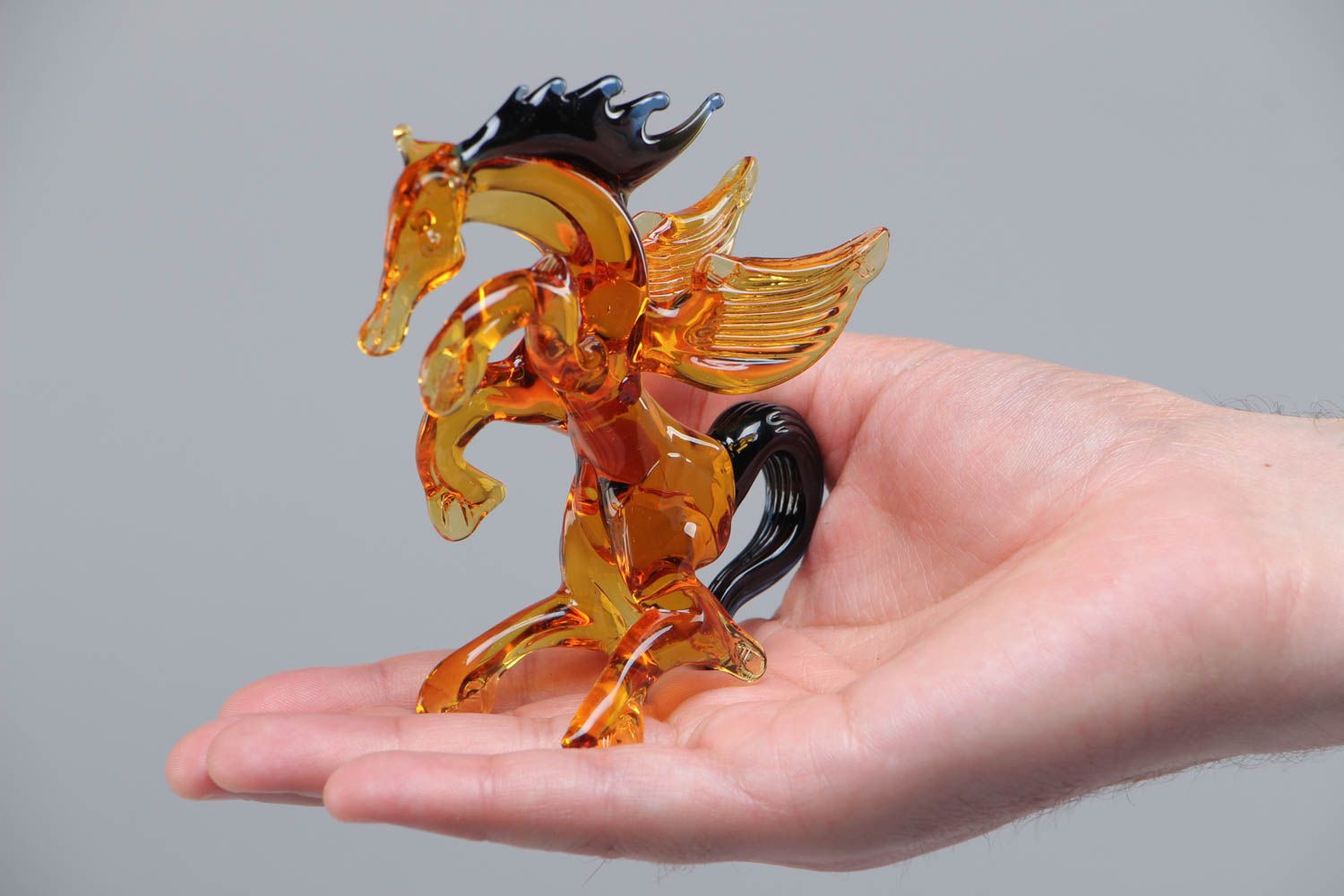 Schöne Lampwork Figur Pegasus in Braun handmade Schmuck für Interieur originell foto 5